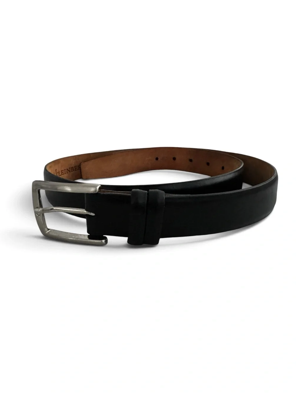 W. KLEINBERG Genuine Leather Smooth Black Strap And Silver Tone Buckle Size 36